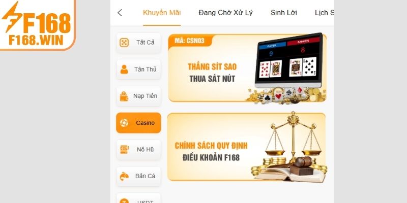 Nhiều ưu đãi hấp dẫn tại Casino F168